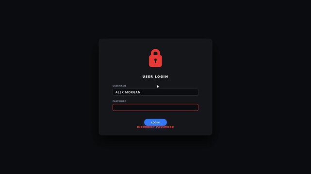 Modern Dark Mode User Login Interface UI Animation with Padlock and Glow Button