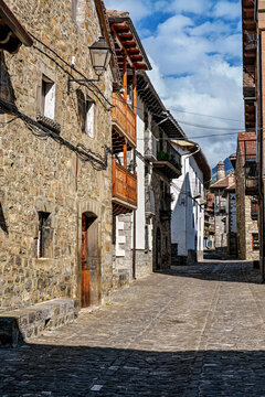Old town of the beautiful village Anso, Pyrenees region, Huesca, Aragon, Spain.