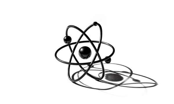 Atom science physics model of atomic structure with nucleus and electrons isolated on a transparent background for educational use