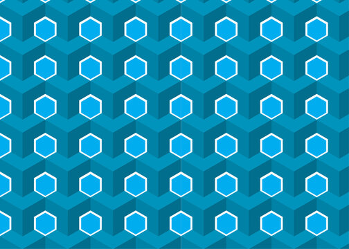Isometric cube pattern features repeating geometric shapes in teal