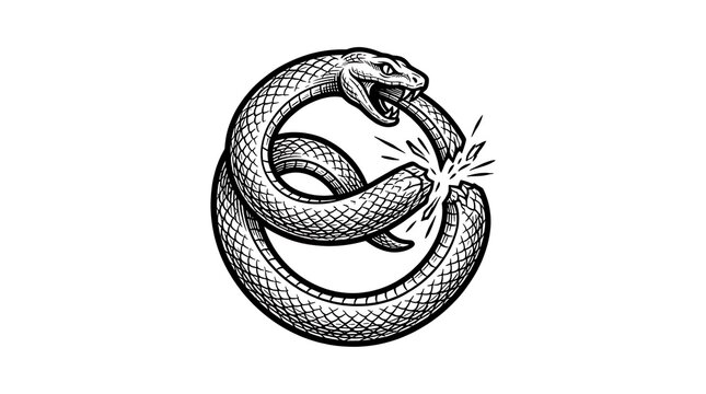 Symbolic Illustration of a Snake Biting Its Tail Forming a Broken Ouroboros Cycle of Infinity
