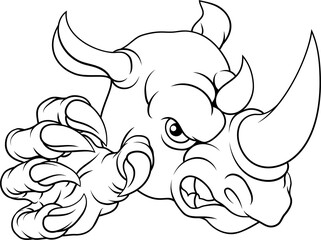 A rhino or rhinoceros mean, angry cartoon animal sports mascot  © Christos Georghiou