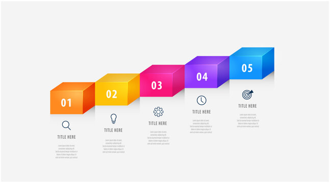 Modern 5 steps isometric cube stairs node infographic template for business presentation vector design