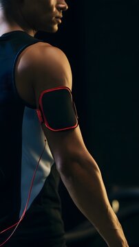 Bio-sensor patch on athlete arm during cardio fitness test