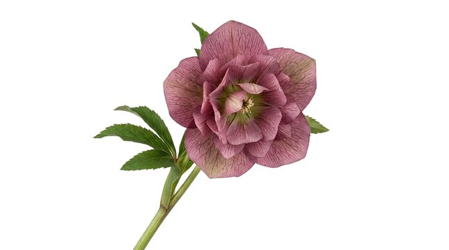 Single purple hellebore flower isolated on white background