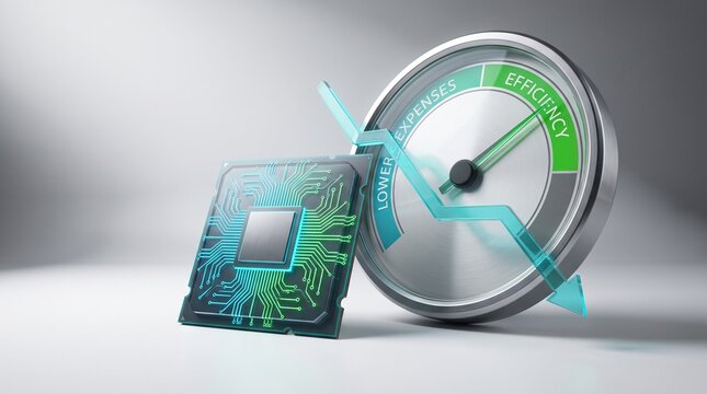 Technology processor chip with efficiency gauge for cost reduction