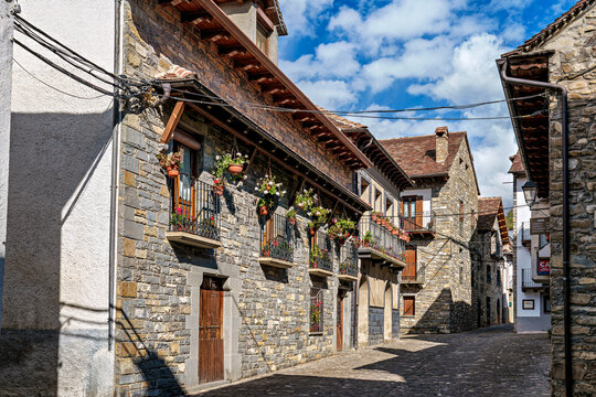 Old town of the beautiful village Anso, Pyrenees region, Huesca, Aragon, Spain.