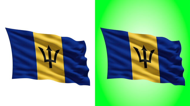 Barbados national flag waving against green background