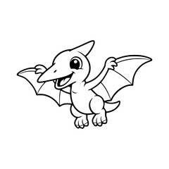 Cute dinosaur coloring page cartoon dino characters in black and white line art, prehistoric animal vector illustrations for kids activity books © Indahde