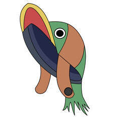 Fototapeta premium Abstract Colorful Toucan Kingfisher Bird Looking Up with Open Beak, Nature Mascot Clipart