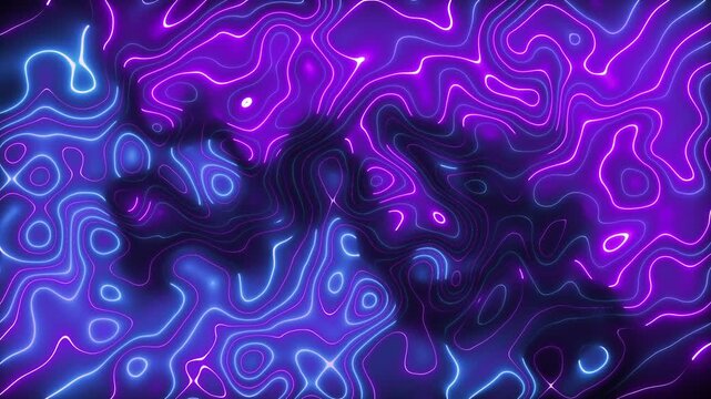 Abstract Blue Neon Topographic Lines Animated Background