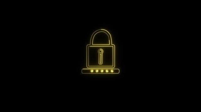 Padlock illustration glowing with a bright golden neon light represents advanced digital security measures protecting sensitive personal data against unauthorized access attempts in a modern secure.