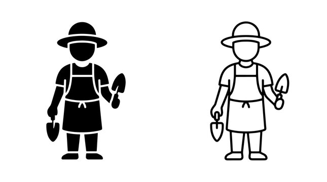 Minimalist gardener icon featuring shovel and apron in modern graphic vector style