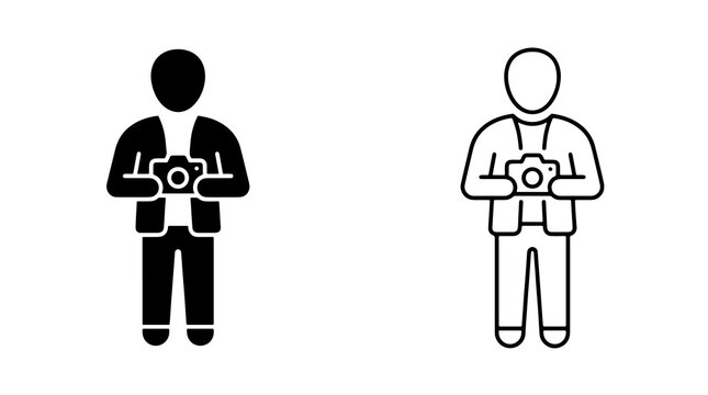 Minimalist photographer icon holding camera featuring solid and outline vector style
