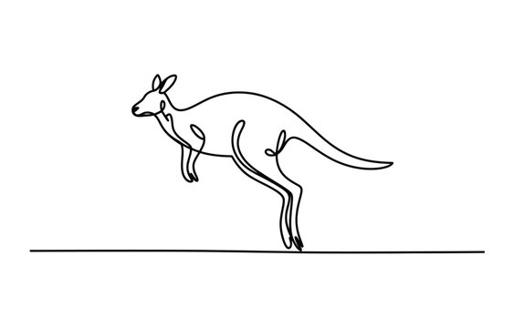 Continuous single line drawing of a jumping kangaroo