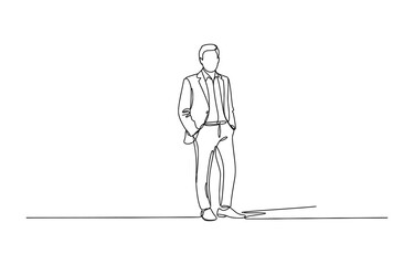 Obraz premium Continuous single line drawing of a businessman standing in a formal suit