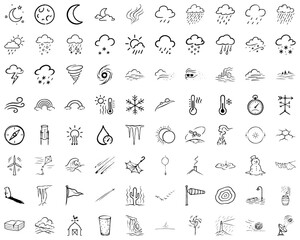 Obraz premium Weather Doodle Icons - Hand Drawn Sketch Line Art Set