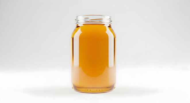 Close-Up of a Glass Jar Filled with Golden Honey Against a Soft Grey Background