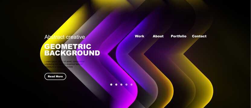 Abstract geometric design. Vibrant colors blend, creating dynamic visual experience. Website header with navigation elements present.