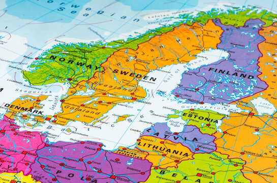 Political map of the Baltic Sea with Denmark, Sweden, Finland, Russia, Estonia, Latvia and Lithuania, Poland and Germany