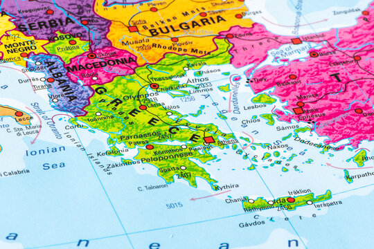 Political map of Greece and neighboring countries on the Balkan Peninsula