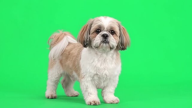 Shih Tzu dog on green screen background.