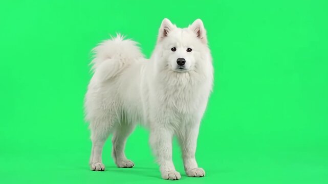 Samoyed dog on green screen background.