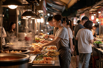 Obraz premium Night food market atmosphere in Taipei Taiwan