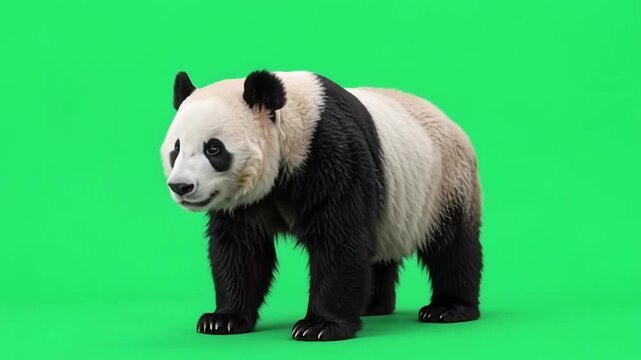 Ailuropoda melanoleuca on green screen background.