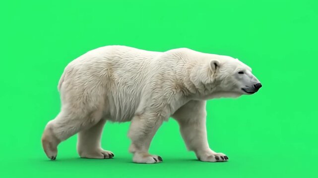 Polar bear on green screen background.