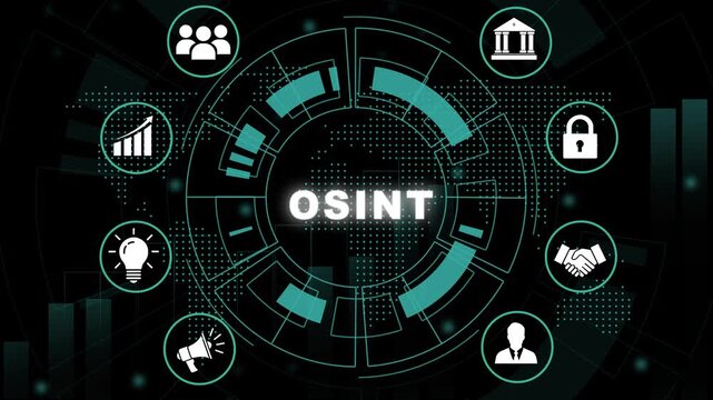 Advanced osint open source intelligence digital interface featuring cyber security data analysis, global network connectivity, secure information gathering, and strategic business intelligence