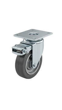 Industrial swivel caster wheel with brake, heavy duty rubber wheel on steel mount, professional hardware for furniture and carts