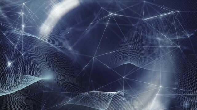Cyber Space Network Plexus with Flowing Wavy Particles and Glowing Lines.