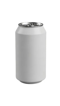 Blank white aluminum soda can mockup, matte metal beverage container for branding, isolated 330ml tin drink can on white background