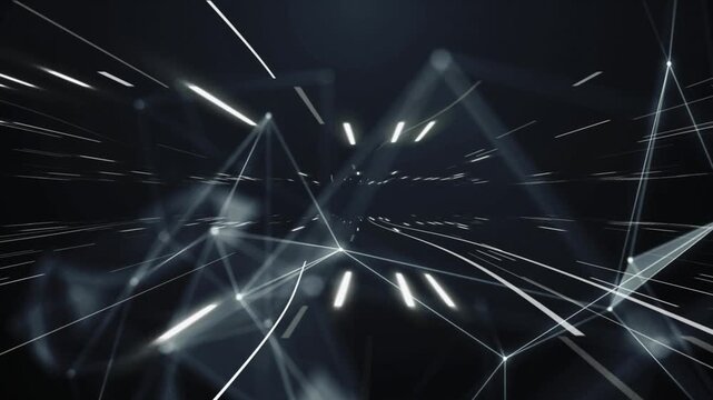Digital Light Trails Tunnel, Futuristic Symmetrical Crystal Plexus Network.