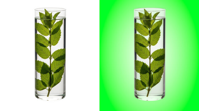Fresh mint sprig in tall glass of water