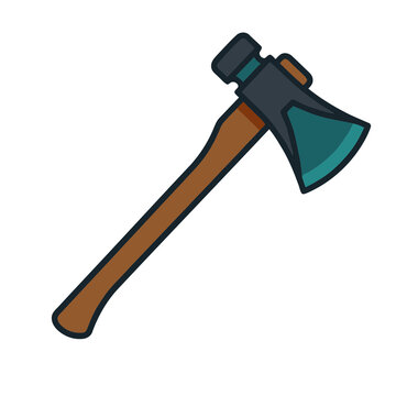 Illustration of a hand axe with a wooden handle