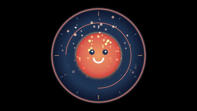 A Glowing Sun Character With A Smiling Face And Orbital Motion Graphics For Scientific Time Tracking And Abstract Data Representation Concepts.