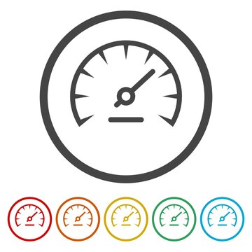 Speedometer car sign icon. Set icons in color circle buttons