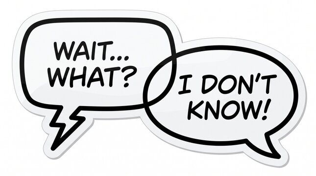 Comic style speech bubbles with text wait what and i dont know.