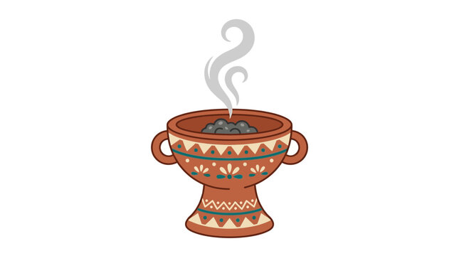 Traditional clay copal incense burner with rising smoke for Dia de los Muertos