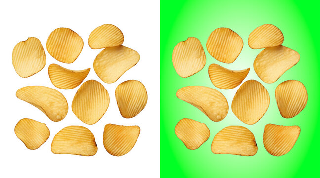 Golden crispy potato chips collection