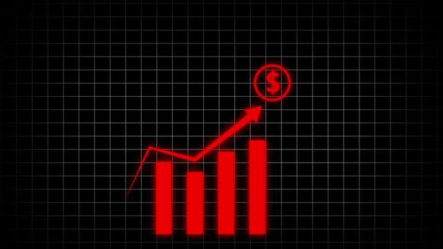 Red color Animated of graph chart icon with dollar sign. suitable for Abstract business graph icon animation background. Animated of graph chart icon with dollar sign .suitable for business 