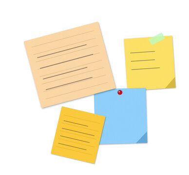 Colorful sticky notes with handwritten text on white background