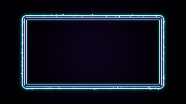 Neon Glowing Border Frame with Pulsing Light Particles and Cyber Rectangular Dynamic Motion Graphic