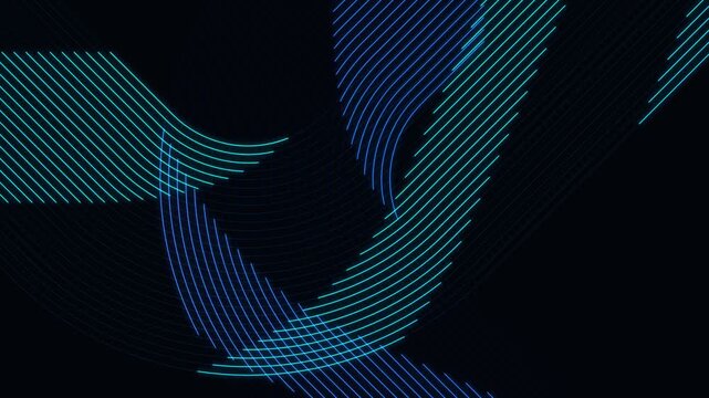Abstract blue wave lines on black background, flowing digital motion graphics, futuristic curved line patterns for technology presentations