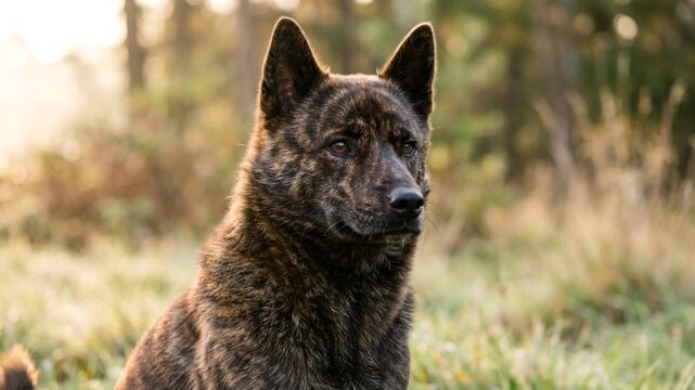 kai ken dog close up at the park at morning light in wakayama japan video