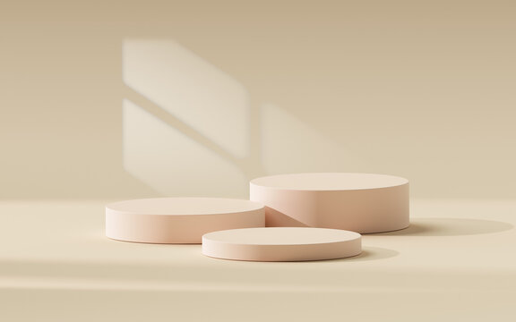 Minimal beige podium pedestal stand for product display 3d with home interior shadow background