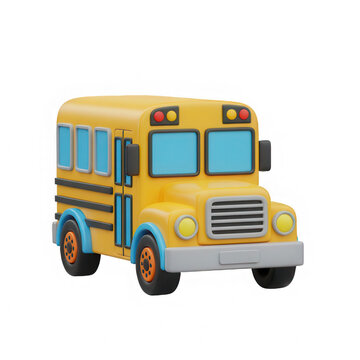 A cute 3d rendered yellow school bus isolated on a black background for educational design projects