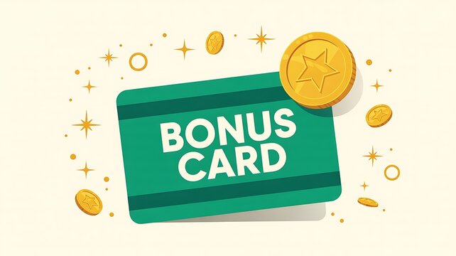 Bonus card with golden coins and rewards symbol for financial benefits